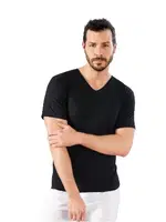 V Yaka Erkek Fanila Lüx DRM 203 Siyah detay görünüm