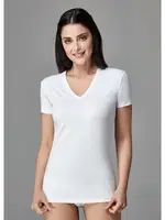 V Yaka Kısa Kol T-Shirt Dagi 5003KC Beyaz