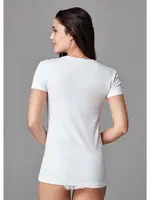 V Yaka Kısa Kol T-Shirt Dagi 5003KC Beyaz detay görünüm