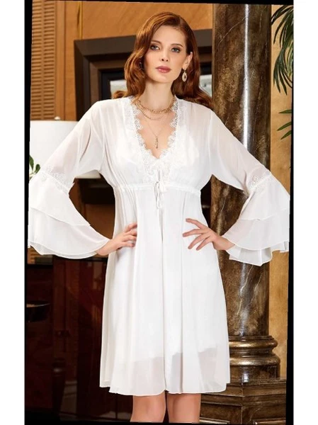 6'lı Saten Dantelli Gecelik Sabahlık Takımları Seti Jeremi 1035