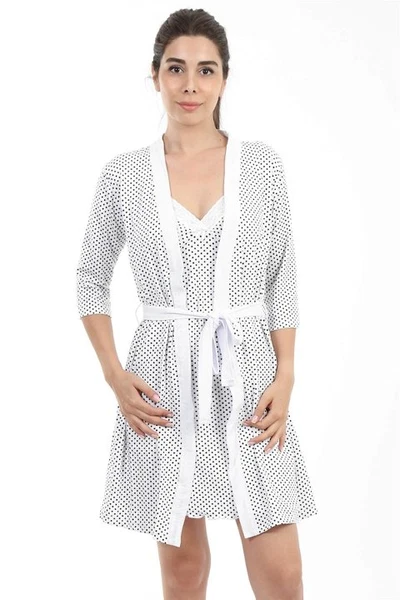 Akbeniz Bayan Beyaz Gecelik Sabahlık Takım 1203