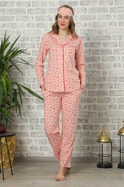 Akbeniz Kadın Somon Pamuklu Düğmeli Cepli Uzun Kol Pijama Takım 2471
