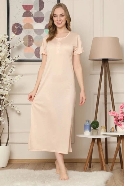 Akbeniz Ten Renk Penye Kısa Kol Uzun Gecelik 938