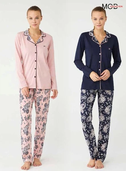 Boydan Düğmeli Gömlek Pijama Takımı Mod Collection 3377