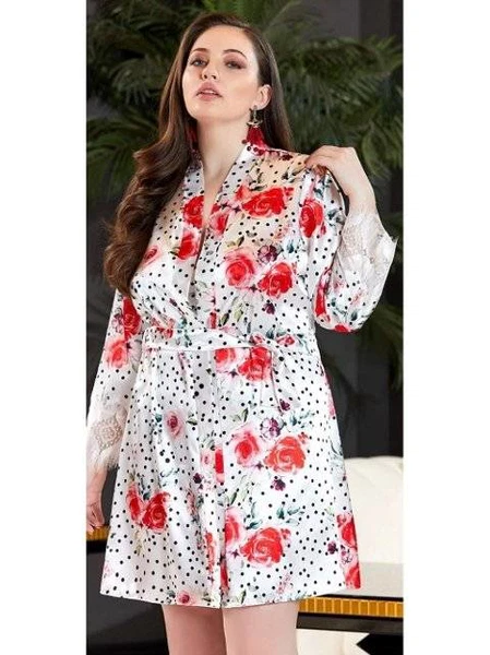 Büyük Beden 2'Li Saten Kısa Gecelik Sabahlık Takım Jeremi 3239