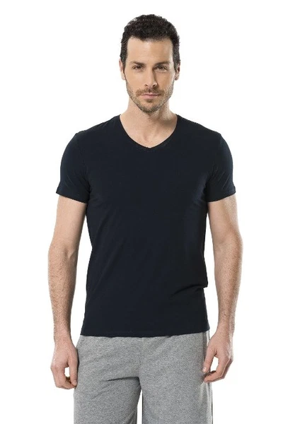 Cacharel Erkek Likralı V Yaka T-shirt 1332/LACİVERT