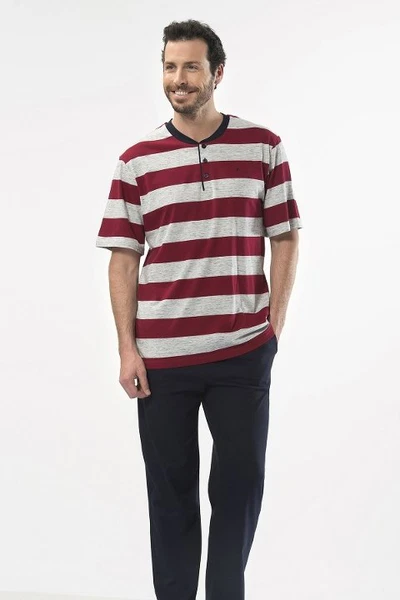 Çizgili Kısa Kol Patlı Pijama Takım Cacharel 2127/BORDO