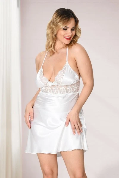 Denizgülü Ekru Saten Büyük Beden Gecelik 8043