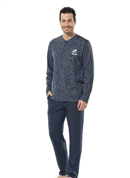 Inkjet Patlı Uzun Kol Pijama Takım Türen 4122/İNDİGO