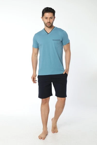 Erkek V Yaka Yarım Kol Şortlu Pijama Takım 12023-A Öztaş