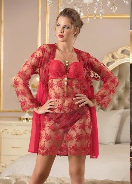 Kırmızı Dantelli Şifon 2 Li Takım Naymphe 1844