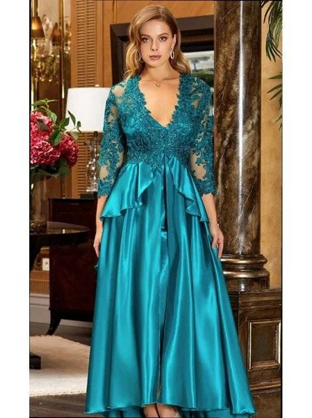 6'lı Saten Dantelli Gecelik Sabahlık Takımları Seti Jeremi 995