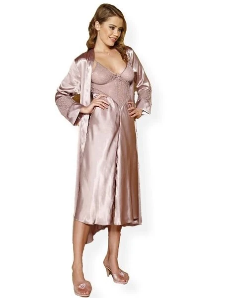 Pierre Cardin 4305 Saten Dantel Gecelik Sabahlık Takım