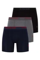 3 Lü Uzun Paçalı U.S. Polo Assn. Boxer 80454 Gri-Lacivert-Kırmızı detay görünüm