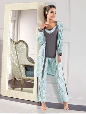 Derya Kurşun 3lü Gecelik Sabahlık Takım Derya Kurşun 1041 - Alternatif Görünüm