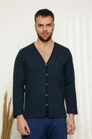 Akbeniz Erkek Önden Düğmeli Cepli Uzun Kollu Pijama Takımı 6768 Lacivert