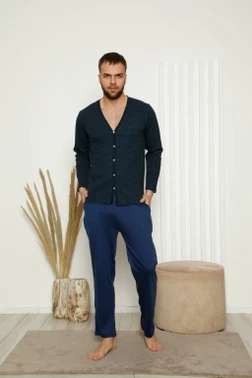 Akbeniz Erkek Önden Düğmeli Cepli Uzun Kollu Pijama Takımı 6768 - Alternatif Görünüm