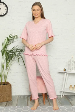 Akbeniz Akbeniz Kadın %100 Pamuk Penye Kısa Kol Pijama Takım 3305