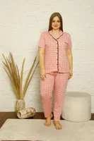 Akbeniz Kadın Pamuklu Cepli Kısa Kol Büyük Beden Pijama Takım 202126 Pembe detay görünüm