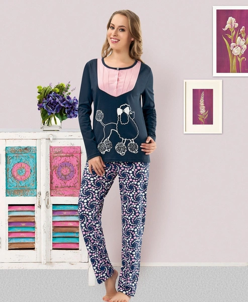 Baskılı Kadın Pijama Takım Derya Kurşun 814