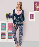 Baskılı Kadın Pijama Takım Derya Kurşun 814