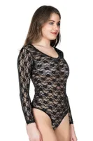 Bisiklet Yaka Dantelli Çıtçıtlı Kadın Body Derya Kurşun 327 Siyah görsel 5