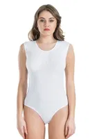Bisiklet Yaka Kolsuz Çıtçıtlı Kadın Body Derya Kurşun 318 Beyaz