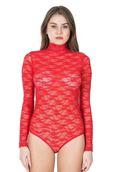 Boğazlı Dantelli Çıtçıtlı Kadın Body Derya Kurşun 328