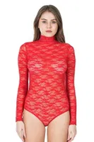 Boğazlı Dantelli Çıtçıtlı Kadın Body Derya Kurşun 328 Kırmızı