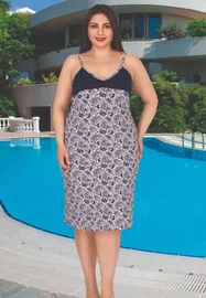 Lady Büyük Beden İnce Askılı Şal Desenli Gecelik Lady 8841