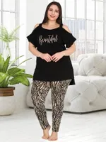 Büyük Beden Omuz Dekolte Tayt ve Tunik Takım Lady 10758 Siyah