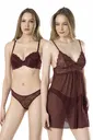 Dantelli Transparan 3lü Gecelik Sütyen Takım Fabony 4100