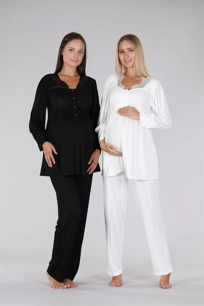 Dantelli Yaka Lohusa Hamile Pijama Takımı Bone 5327