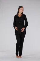 Dantelli Yaka Lohusa Hamile Pijama Takımı Bone 5327 Siyah farklı açı