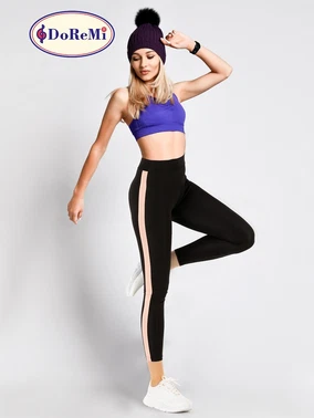 DOREMI Siyah Active Sportive Kalın Çizgili Tayt DoReMi