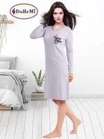 Uzun Kollu Gri Kadın Gecelik Gri