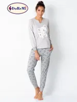 Cepli Uzun Kollu Baskılı Kadın Pijama Takımı Vizon detay görünüm