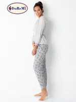 Cepli Uzun Kollu Baskılı Kadın Pijama Takımı Vizon görsel 4