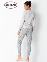 Cepli Uzun Kollu Baskılı Kadın Pijama Takımı Vizon görsel 5
