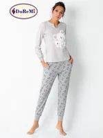Cepli Uzun Kollu Baskılı Kadın Pijama Takımı Vizon görsel 7