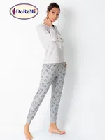 Cepli Uzun Kollu Baskılı Kadın Pijama Takımı Vizon görsel 8
