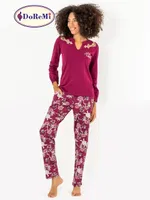 DoReMi Çiçek Desenli Bayan Pijama Takımı Bordo farklı açı