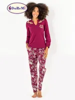 DoReMi Çiçek Desenli Bayan Pijama Takımı Bordo görsel 8