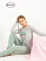 DoReMi Kaktüs Baskılı Bayan Pijama Takımı Gri Melanj