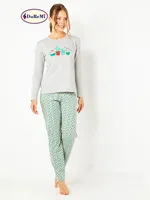 DoReMi Kaktüs Baskılı Bayan Pijama Takımı Gri Melanj görsel 8