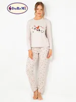 DoReMi Baskılı Bayan Pijama Takımı Bej