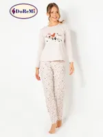 DoReMi Baskılı Bayan Pijama Takımı Bej görsel 4