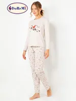 DoReMi Baskılı Bayan Pijama Takımı Bej görsel 9