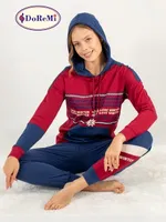 DoReMi Kapşonlu Bayan Pijama Takımı Bordo görsel 7