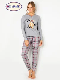 DOREMI DoReMi Ekoseli Önden Düğmeli Bayan Pijama Takımı